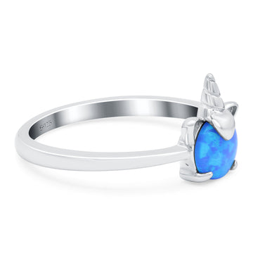 Unicorn Band Ring Round Lab Created Blue Opal 925 Sterling Silver